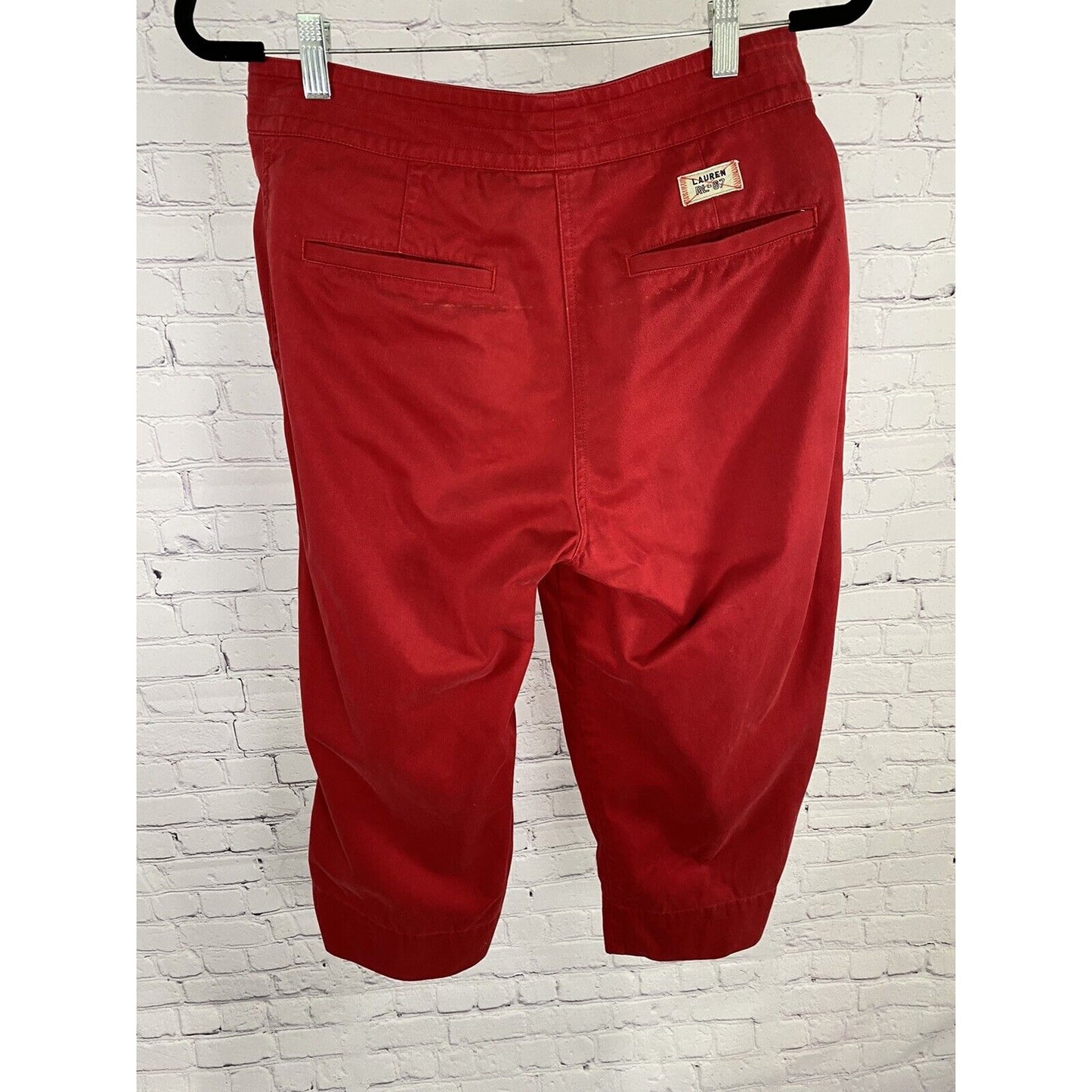 Lauren Ralph Lauren Red Wood Bead Tassled Capris Wide Leg Cotton Pockets Size 8