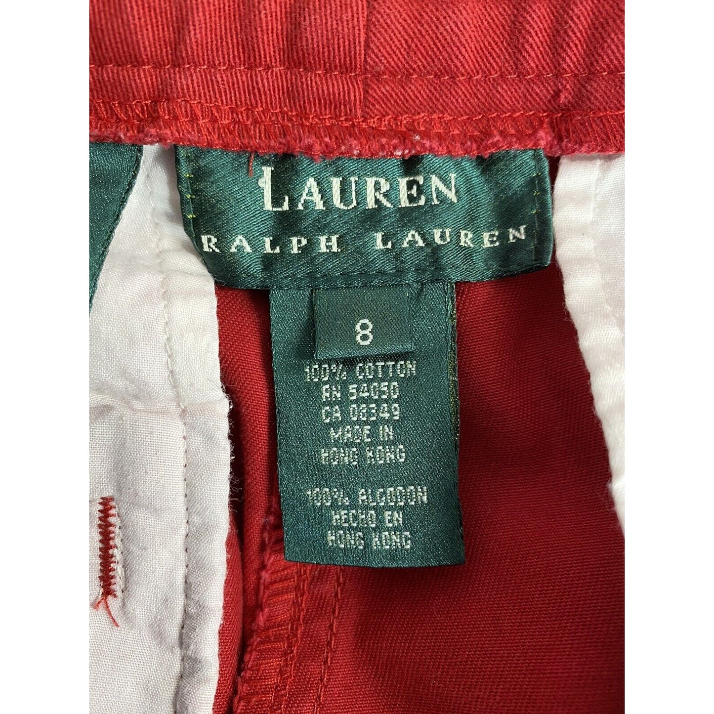 Lauren Ralph Lauren Red Wood Bead Tassled Capris Wide Leg Cotton Pockets Size 8