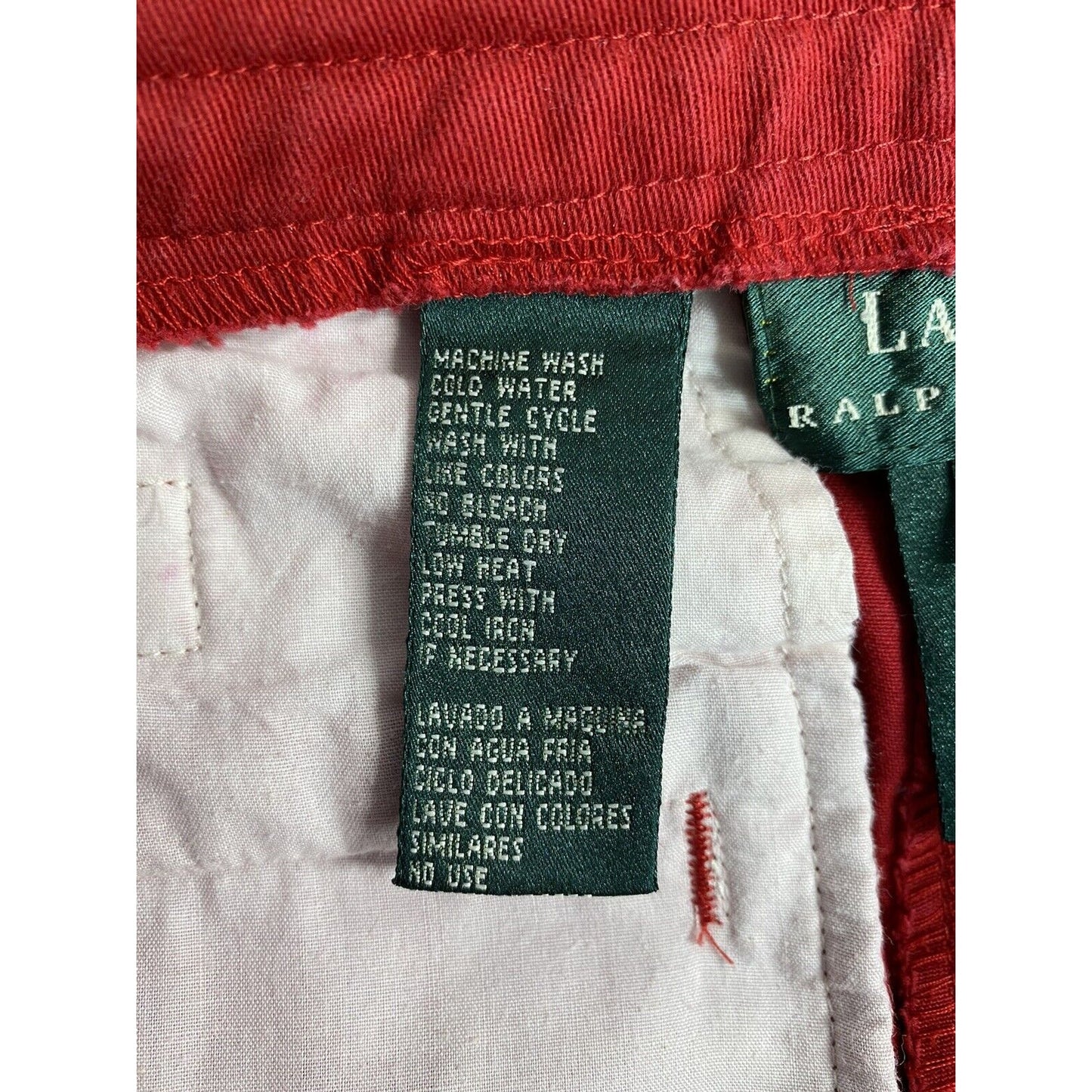 Lauren Ralph Lauren Red Wood Bead Tassled Capris Wide Leg Cotton Pockets Size 8