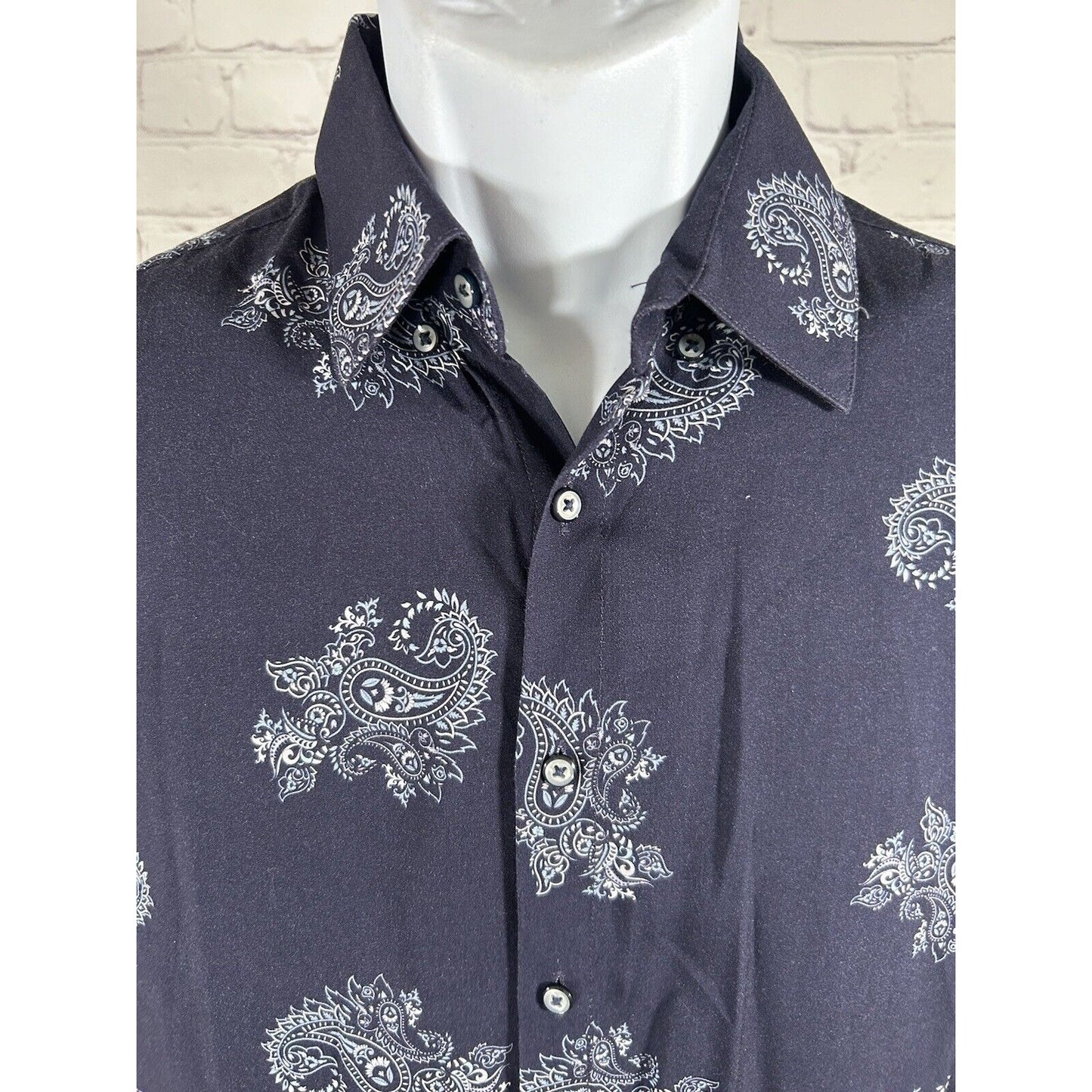 Politix Friday Night Shirt Navy Blue Paisley Long Sleeve Button Up Shirt Men’s S