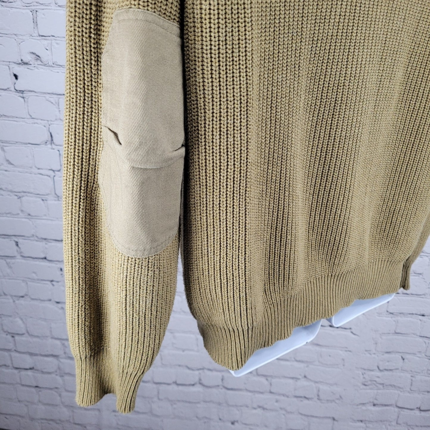 Orvis Green Khaki Cotton Cowl Neck Elbow Patches Pullover Sweater Size Large L