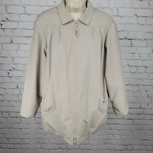 London Fog Beige Removable Thinsulate Liner Pleated Full Zip Jacket Size 14