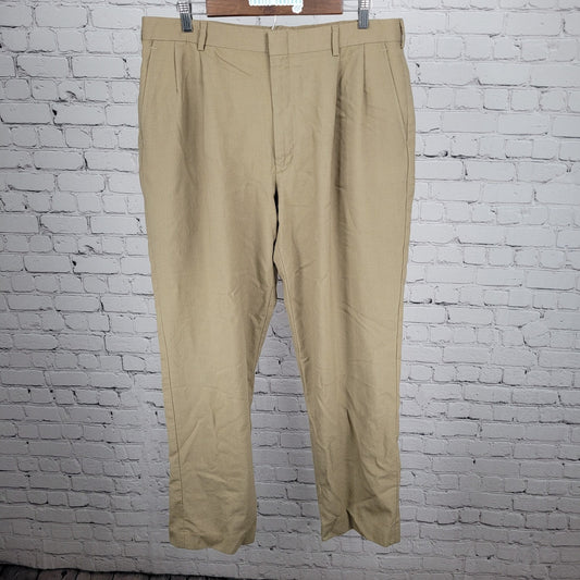 Lands' End Brown 100% Wool Pleated Straight Leg Dress Pants USA 36 (34x31)