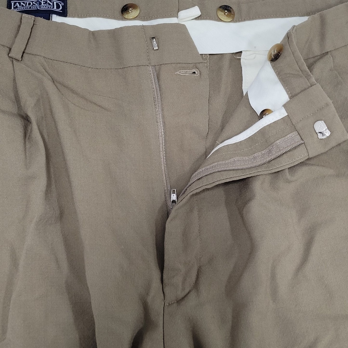 Lands' End Brown 100% Wool Pleated Straight Leg Dress Pants USA 36 (34x31)