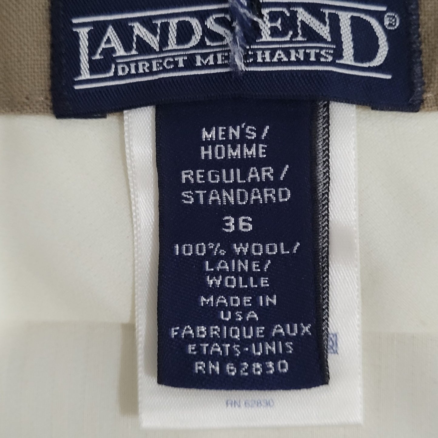 Lands' End Brown 100% Wool Pleated Straight Leg Dress Pants USA 36 (34x31)