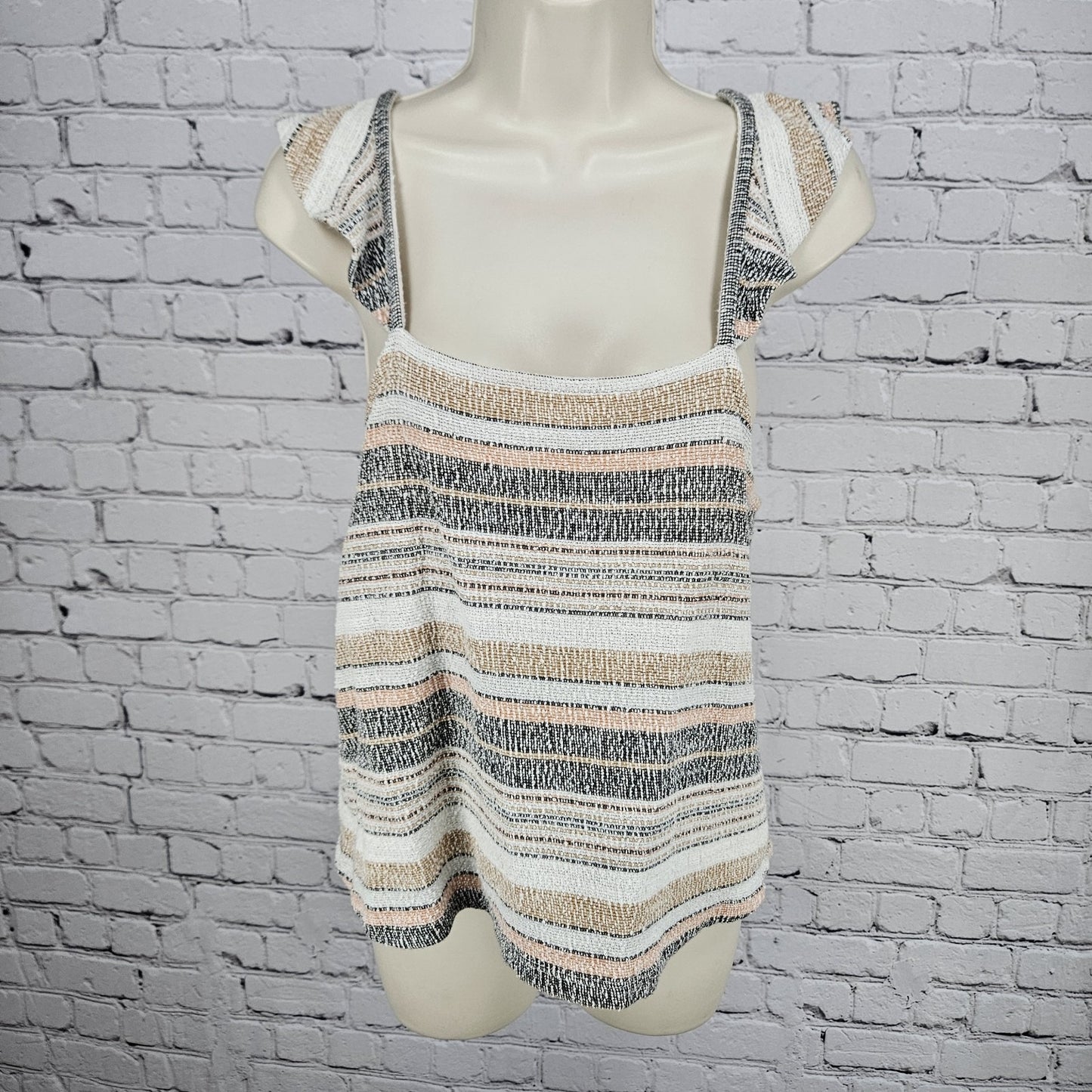 Madewell Multicolor Striped Textured 100% Cotton Ruffle Strap Tank Top Medium M