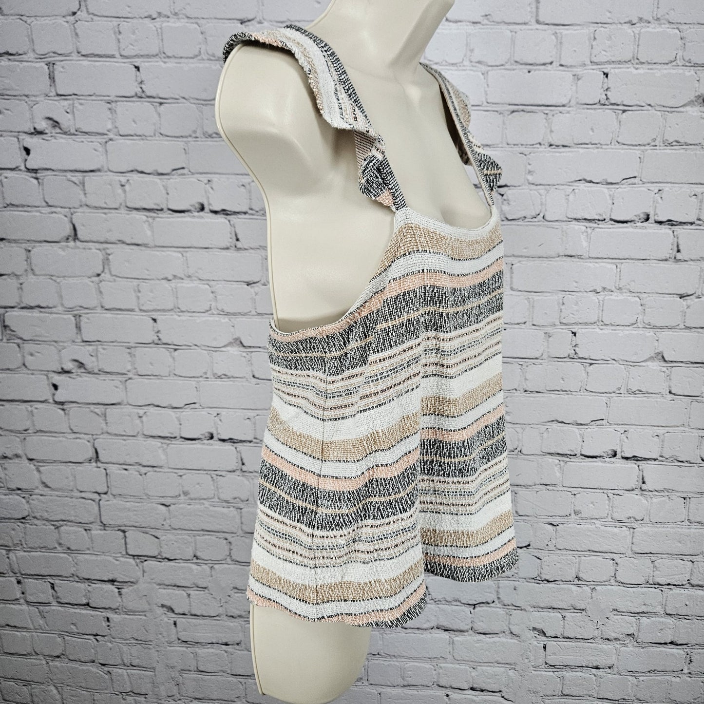 Madewell Multicolor Striped Textured 100% Cotton Ruffle Strap Tank Top Medium M