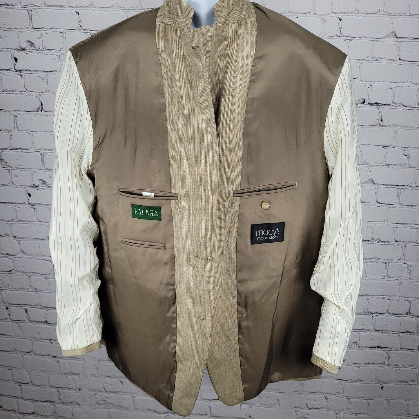 Lauren Ralph Lauren Tan Silk Wool Blend 2 Button Notch Blazer Sport Coat 48R