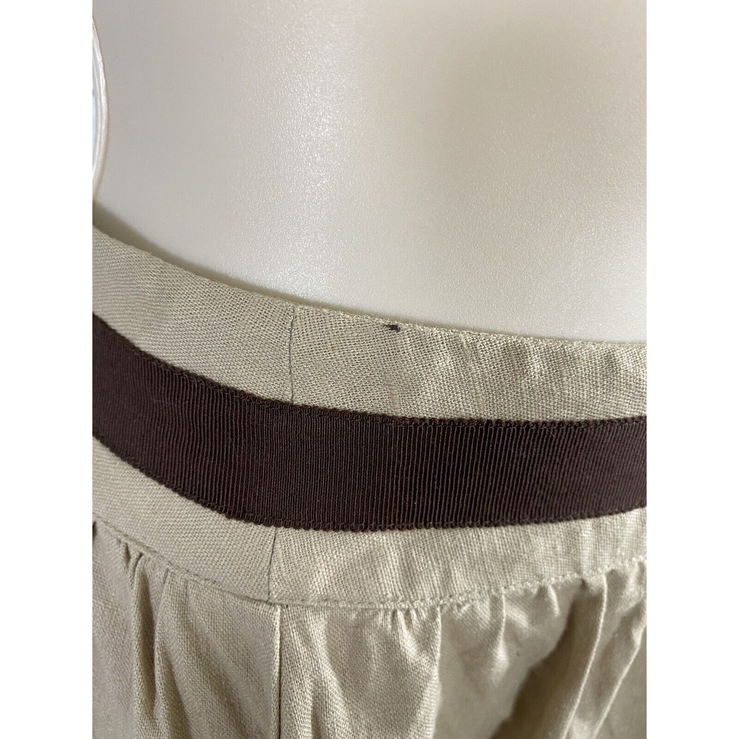 Hillard & Hanson Brown Beige Linen Embroidered Mid Length Skirt Size 6 *READ*