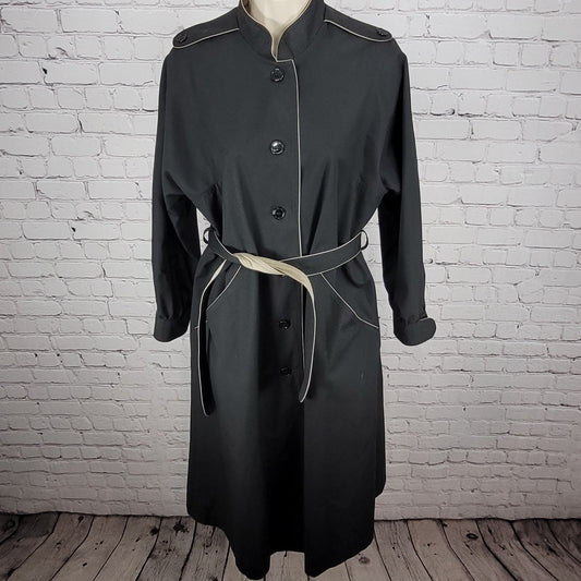 VTG Unbranded Black Belted Buttoned Trench Coat Poland Made Size Medium M