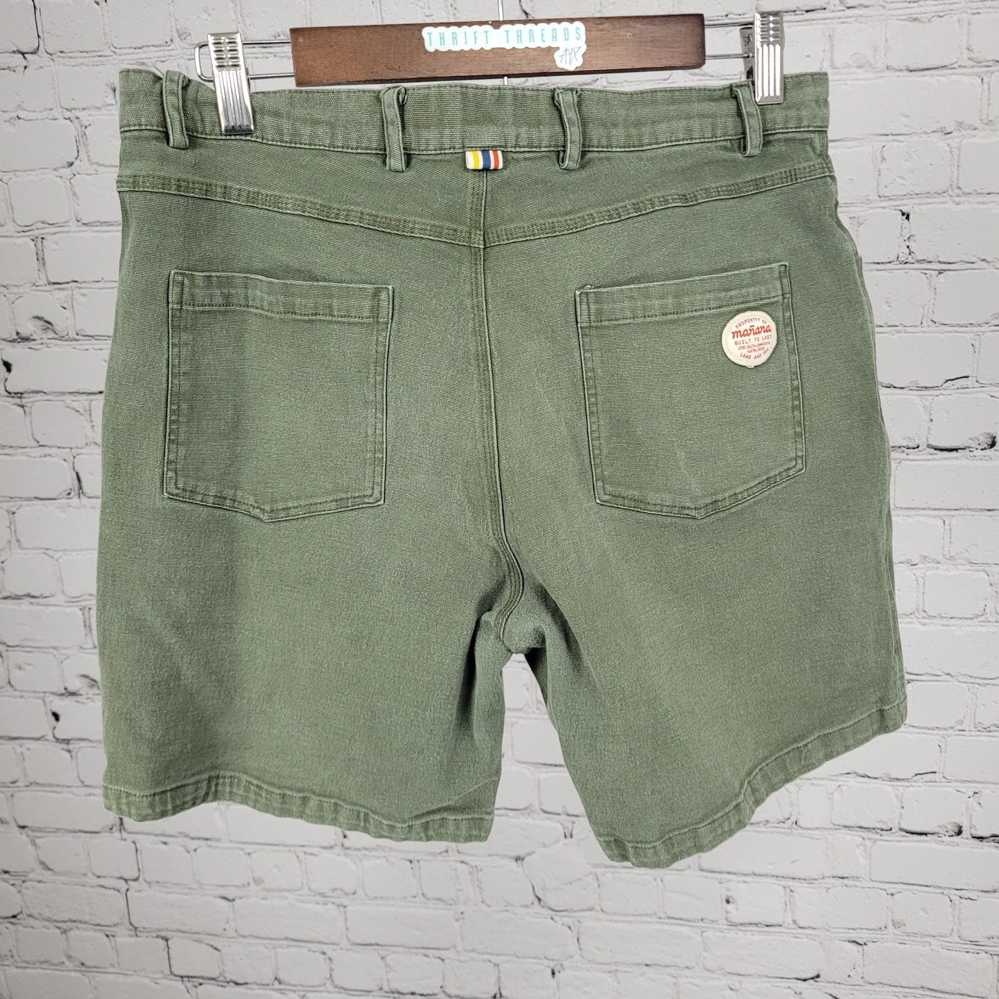 Manana Surfing Co Green Cotton Stretch Land Sea Shorts Austin Texas 32 (32x6.5)