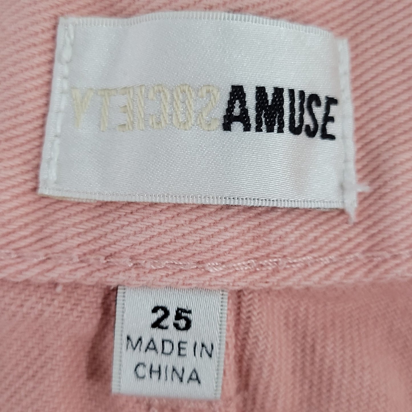 Amuse Society Pink Denim Distressed Mid Rise Cuffed Shorts Size 25 (28x3)