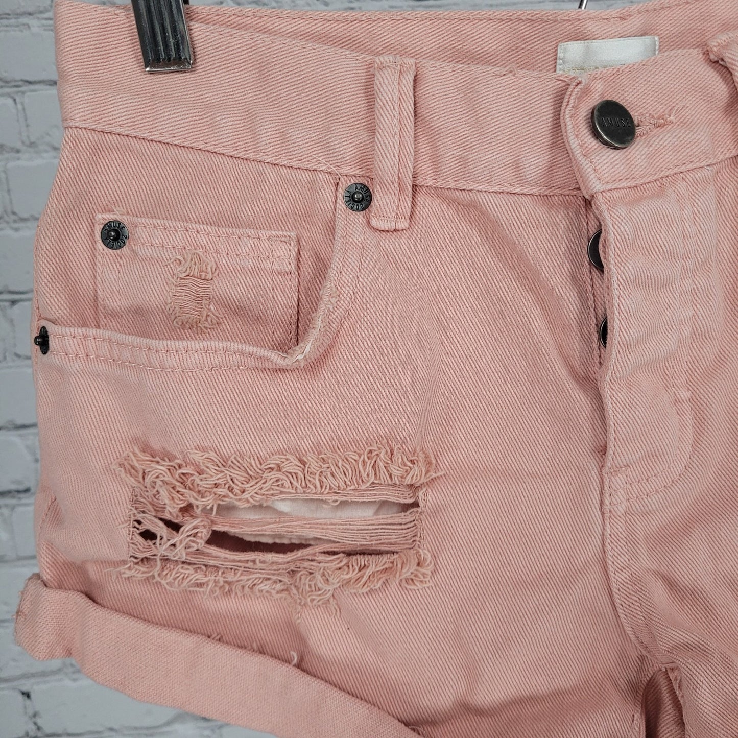 Amuse Society Pink Denim Distressed Mid Rise Cuffed Shorts Size 25 (28x3)