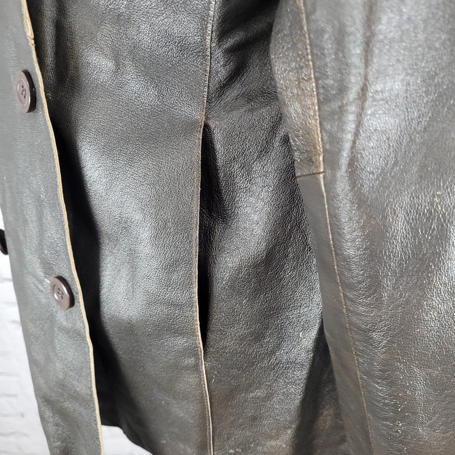 Brandon Thomas Brown Genuine Leather Double Breasted Buttoned Jacket Size Medium
