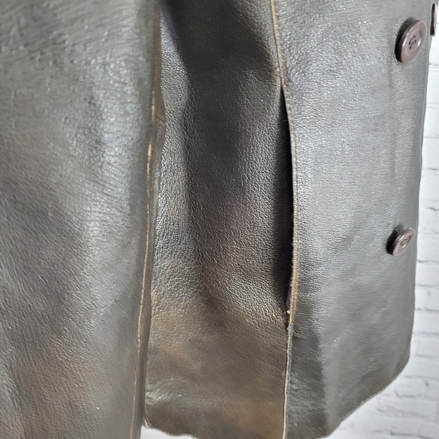 Brandon Thomas Brown Genuine Leather Double Breasted Buttoned Jacket Size Medium