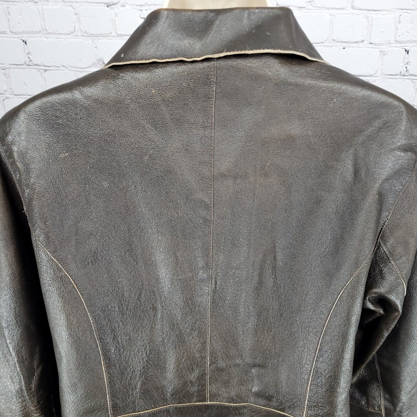 Brandon Thomas Brown Genuine Leather Double Breasted Buttoned Jacket Size Medium