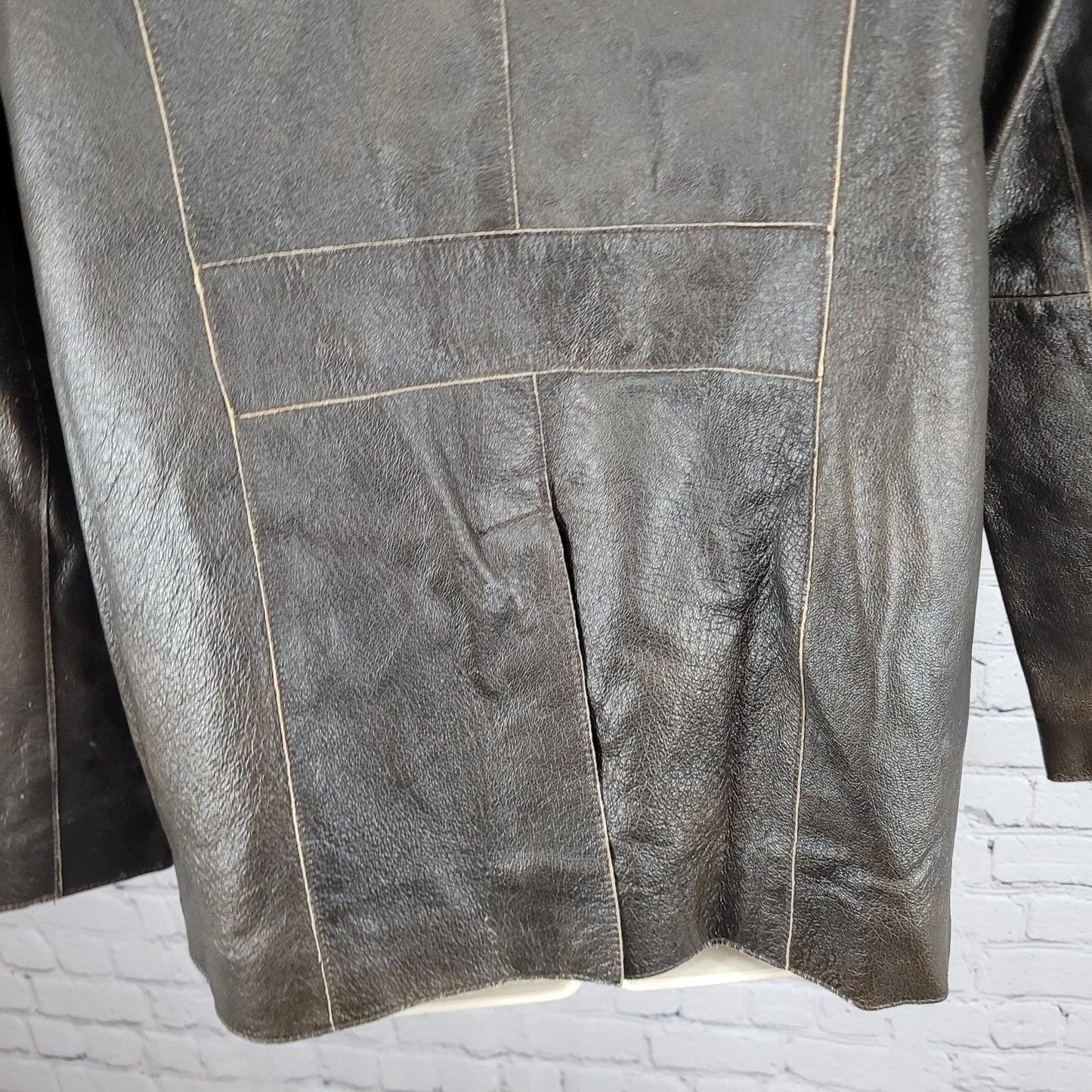Brandon Thomas Brown Genuine Leather Double Breasted Buttoned Jacket Size Medium