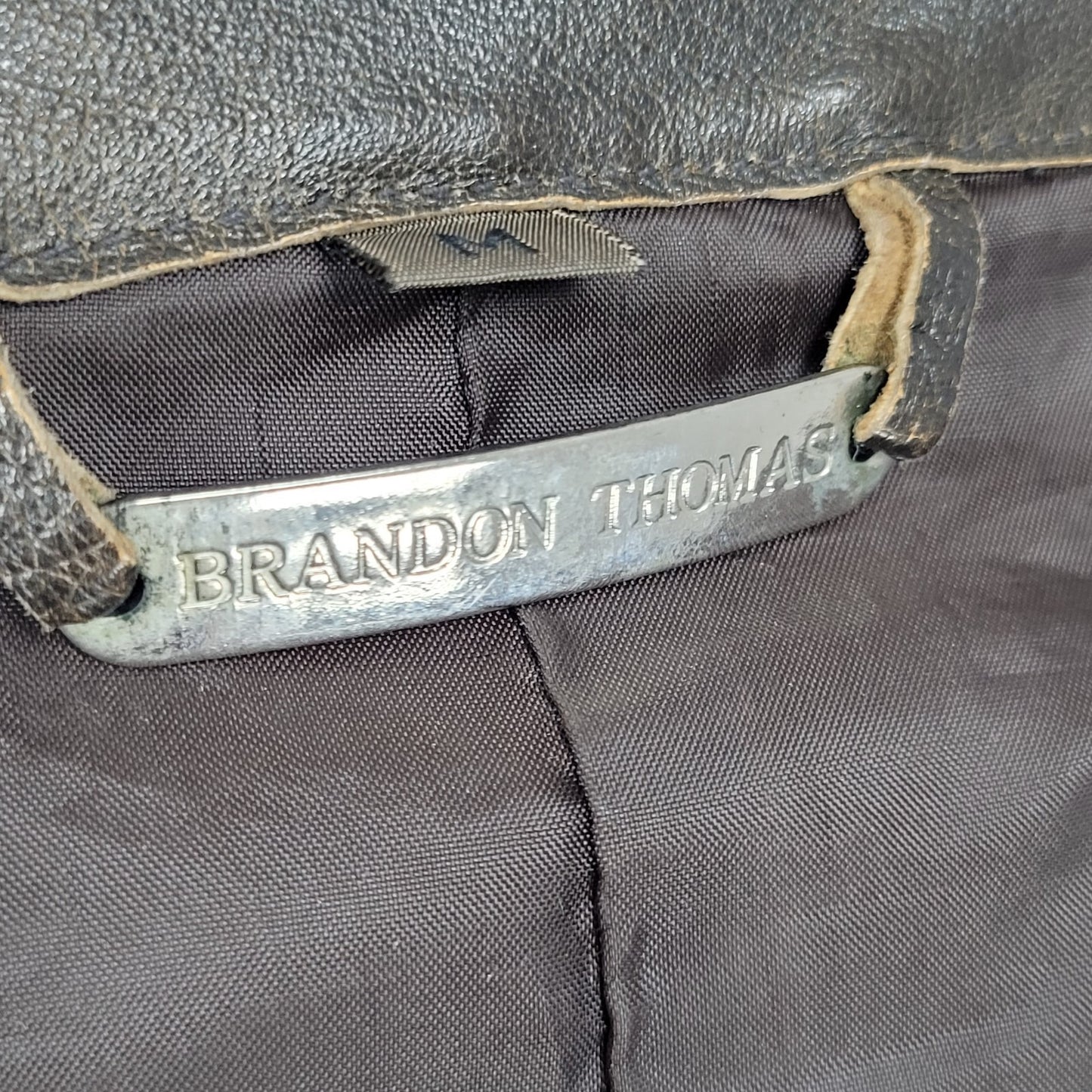 Brandon Thomas Brown Genuine Leather Double Breasted Buttoned Jacket Size Medium
