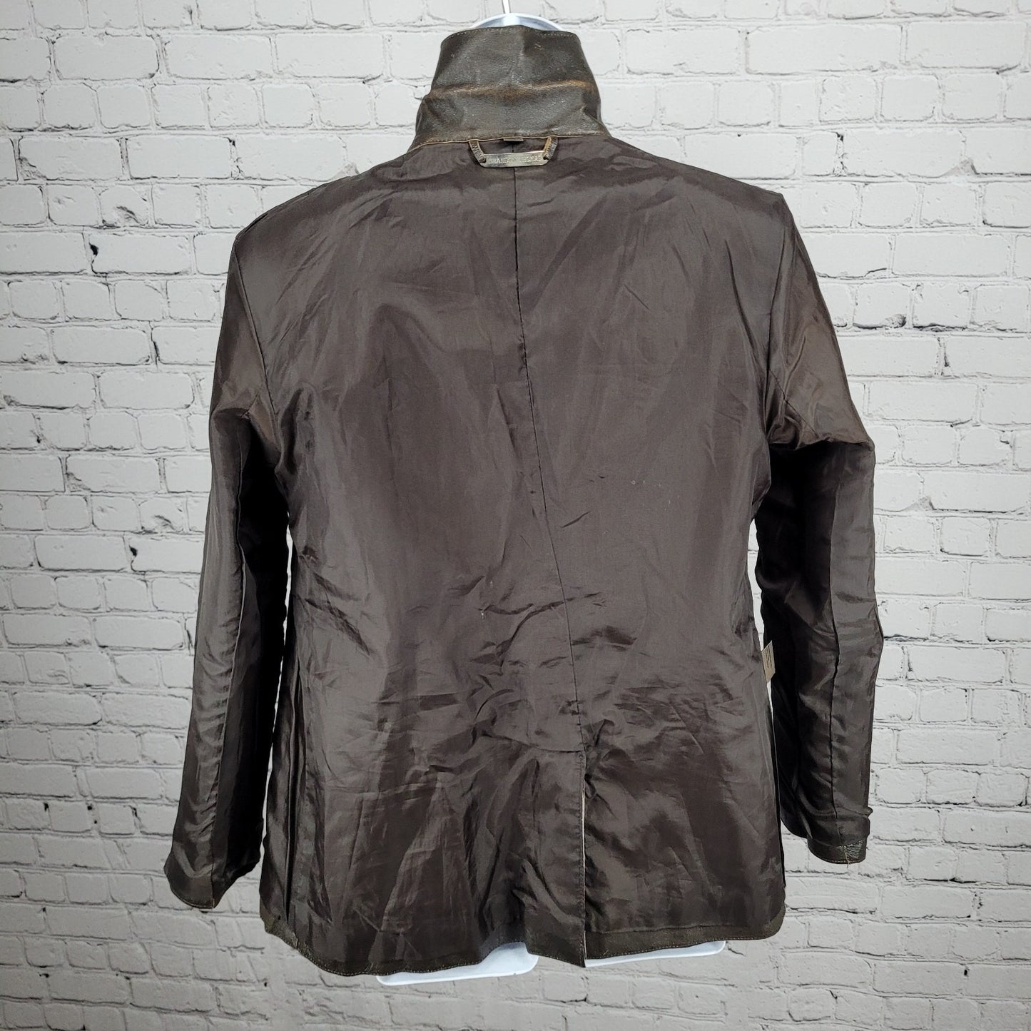 Brandon Thomas Brown Genuine Leather Double Breasted Buttoned Jacket Size Medium