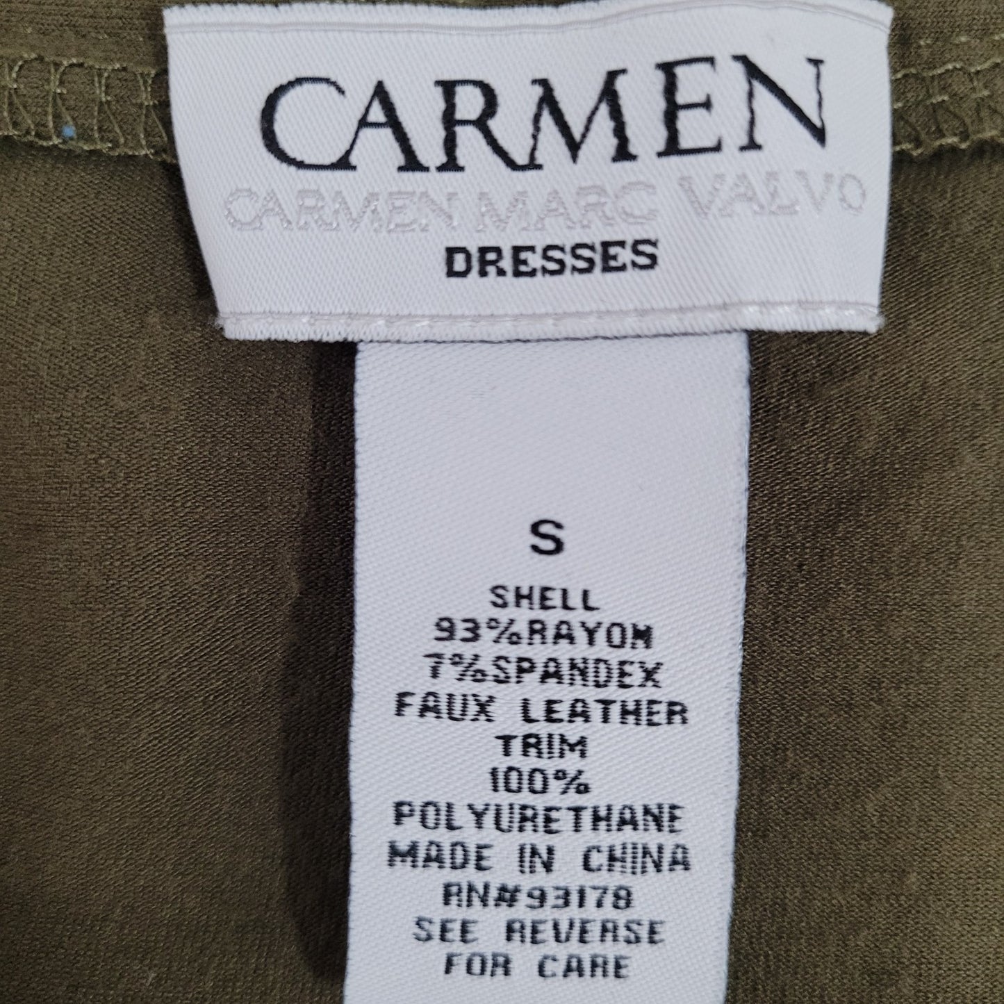 Carmen Marc Valvo Green Ruched Plunge Short Sleeve Stretch Dress Size Small S