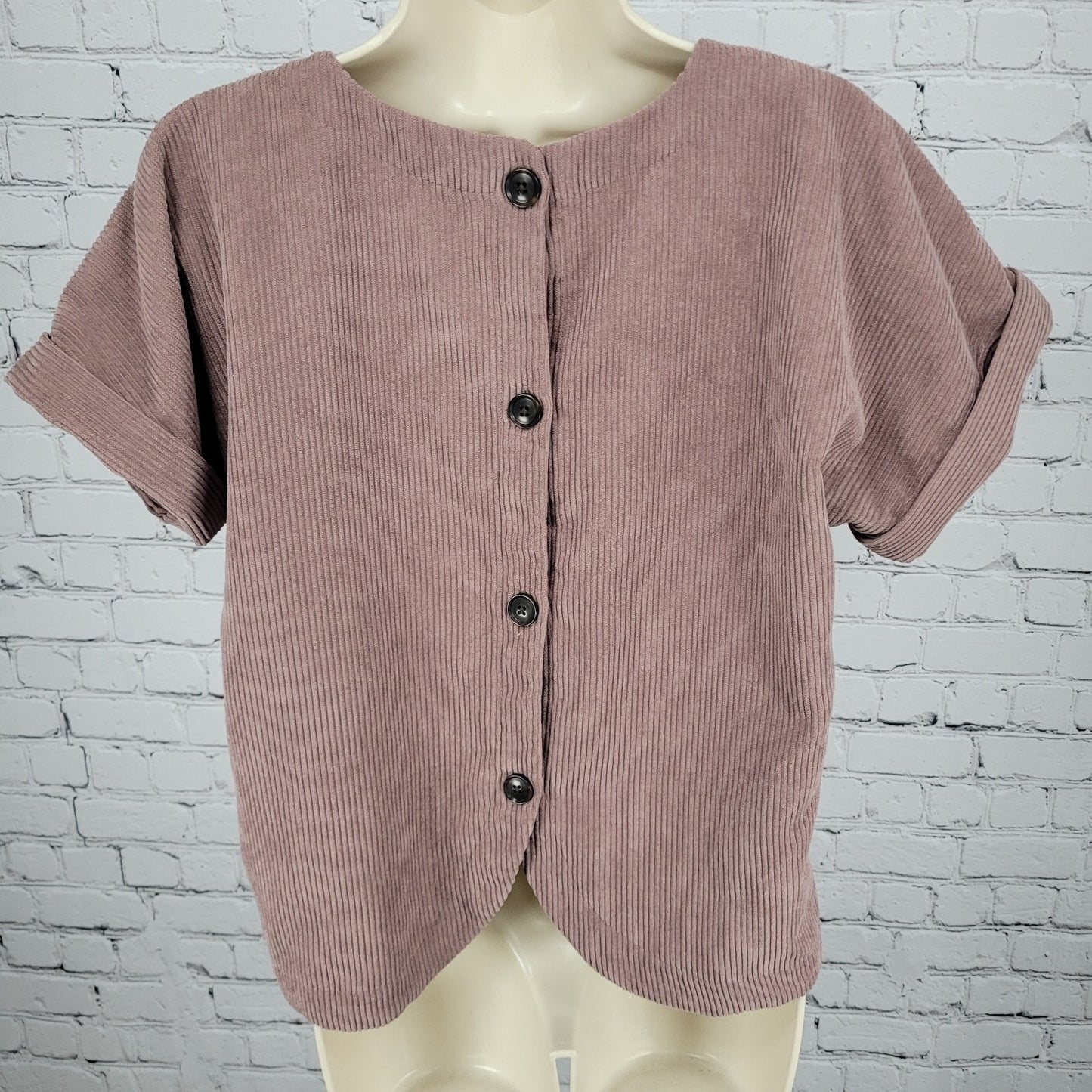 Madewell Purple Corduroy Buttoned Back Short Sleeve V Neck Top Size Small S
