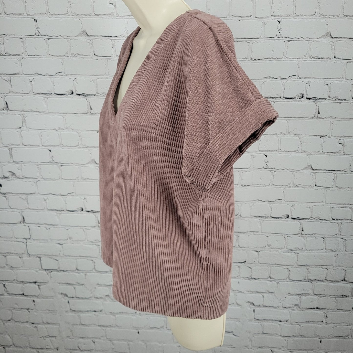 Madewell Purple Corduroy Buttoned Back Short Sleeve V Neck Top Size Small S