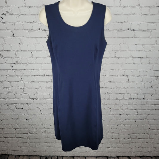 Land's End Navy Sleeveless Stretch Pockets Back Slit Zipped Shift Dress Size 6