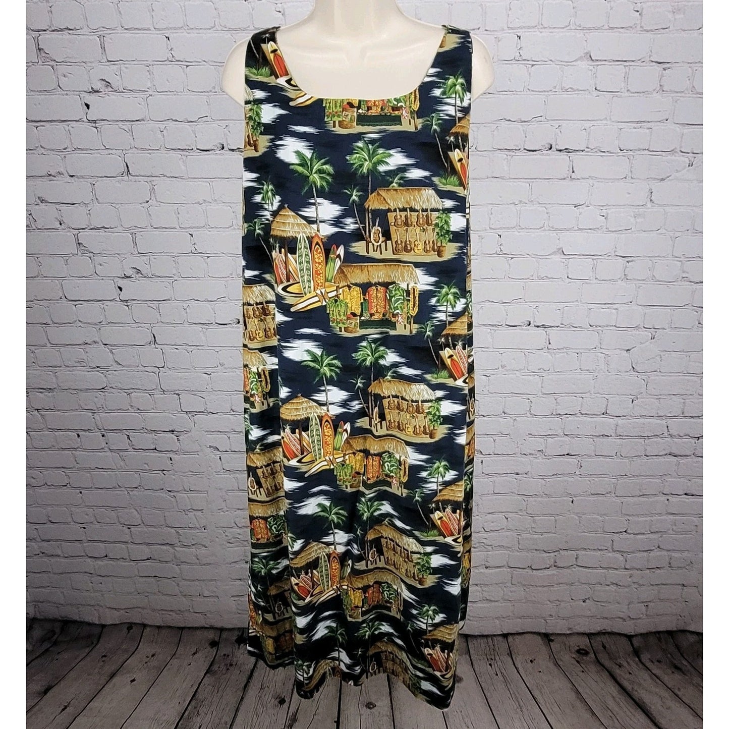 Island Aloha Wear Multicolor Sleeveless Unlined Midi Dress Hawaii USA Large L