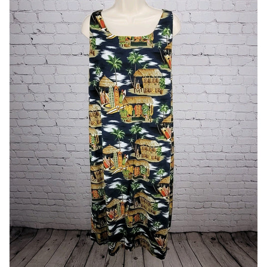 Island Aloha Wear Multicolor Sleeveless Unlined Midi Dress Hawaii USA Large L