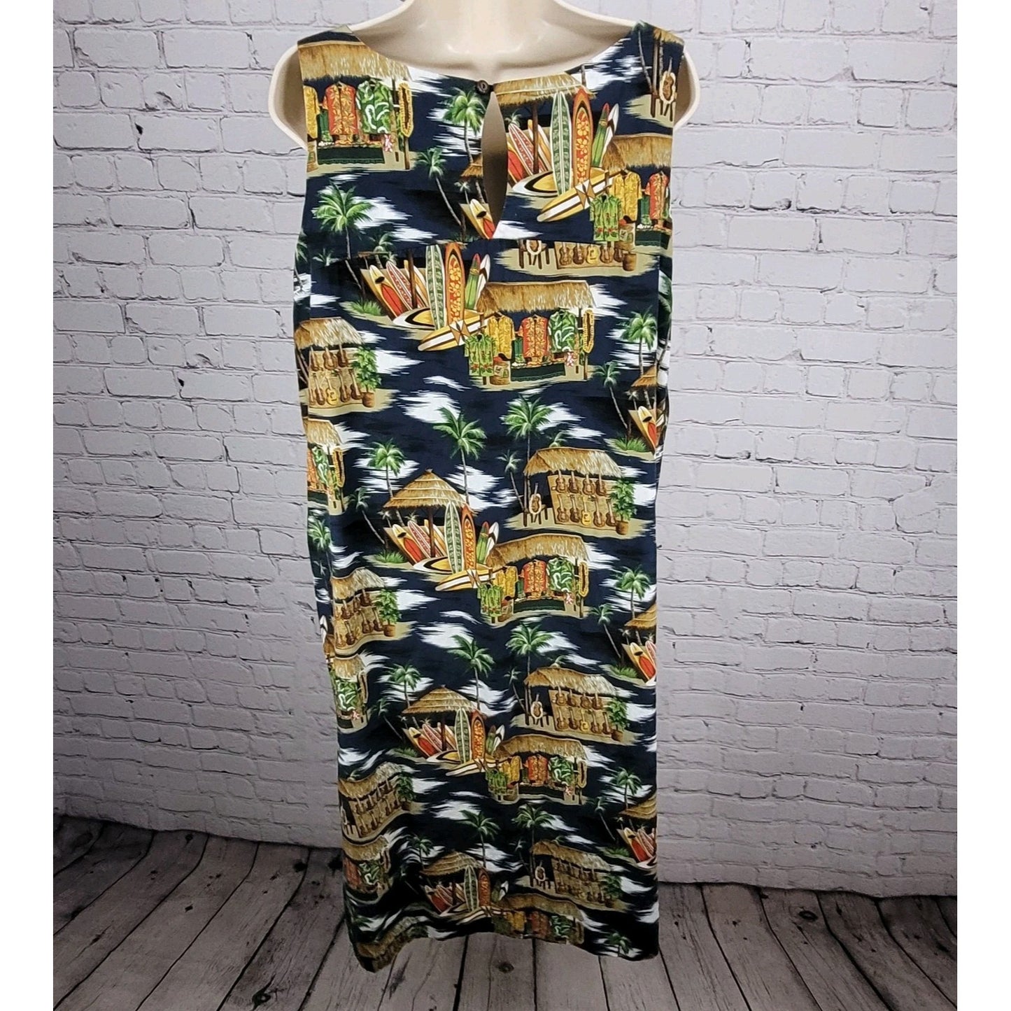 Island Aloha Wear Multicolor Sleeveless Unlined Midi Dress Hawaii USA Large L
