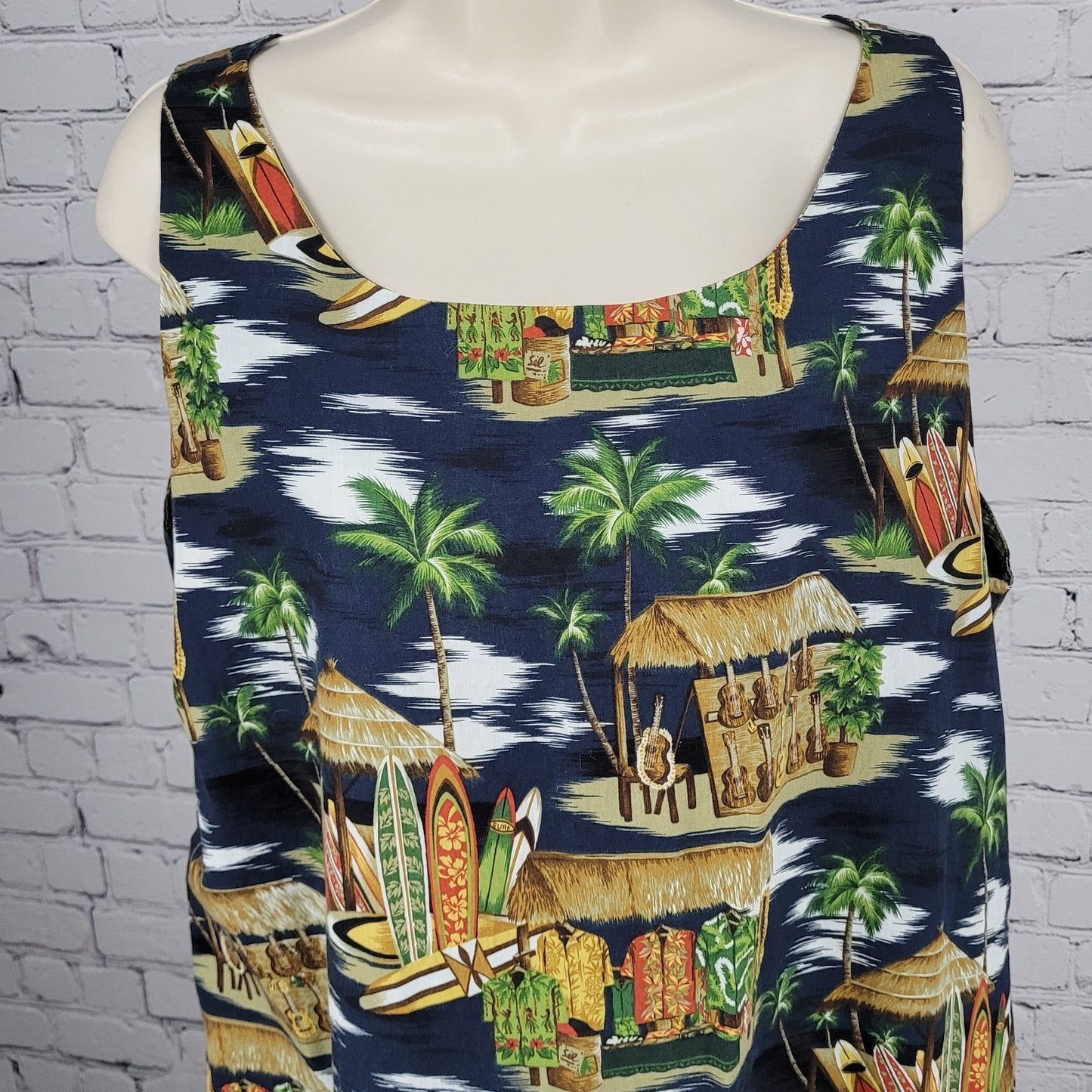 Island Aloha Wear Multicolor Sleeveless Unlined Midi Dress Hawaii USA Large L