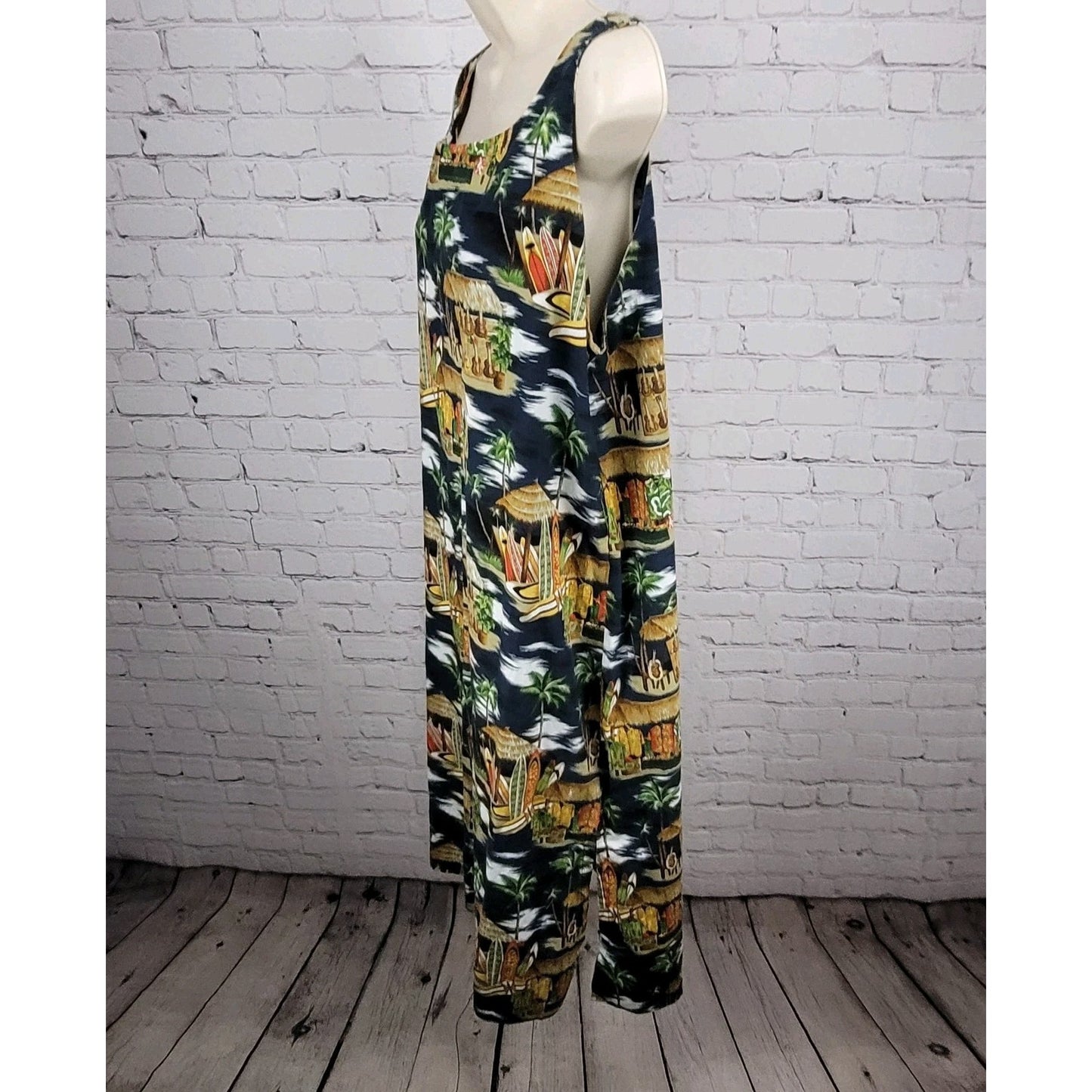 Island Aloha Wear Multicolor Sleeveless Unlined Midi Dress Hawaii USA Large L