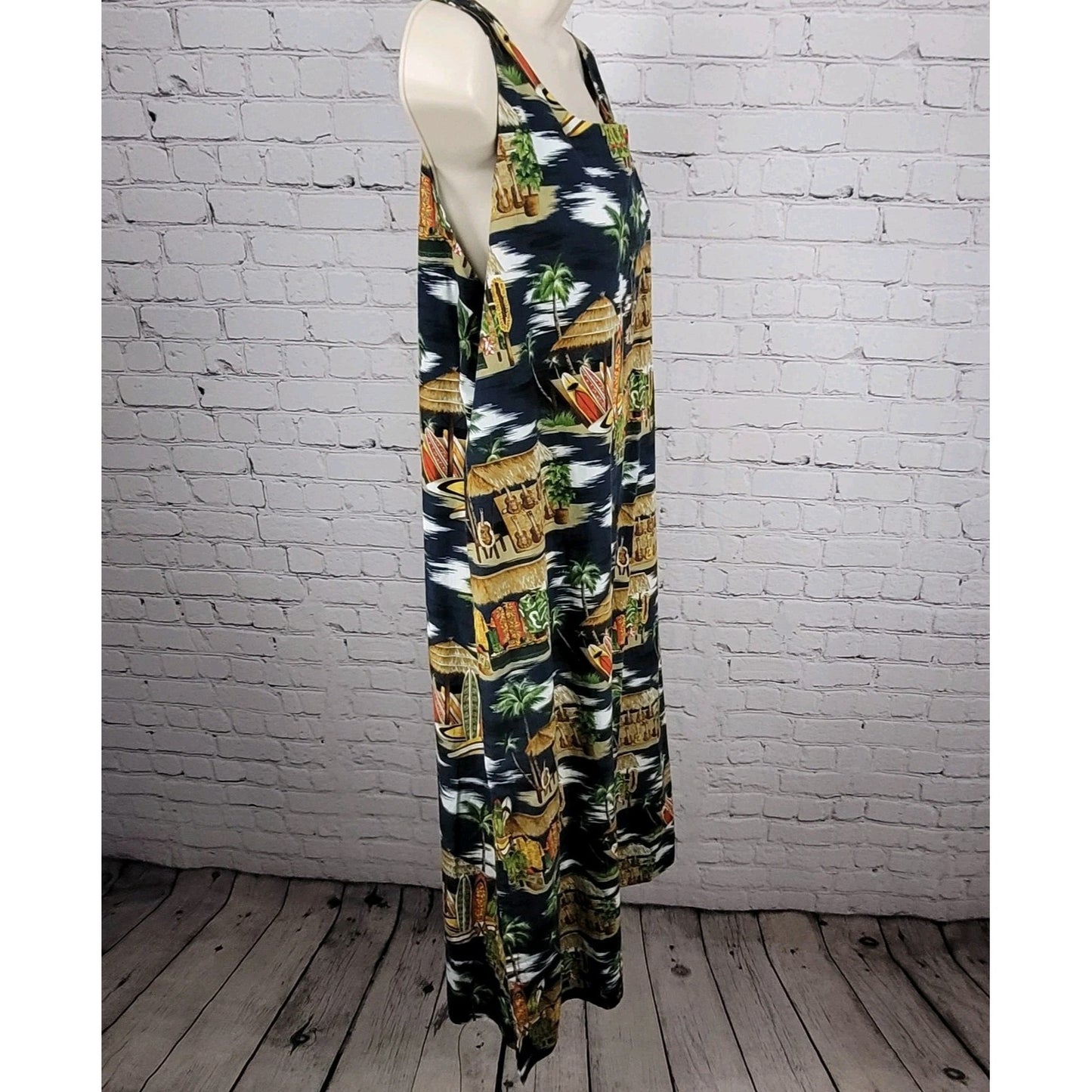 Island Aloha Wear Multicolor Sleeveless Unlined Midi Dress Hawaii USA Large L