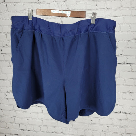 Lands End Navy High Rise Built In Panty Adjustable Stretch Swim Shorts Size 26W