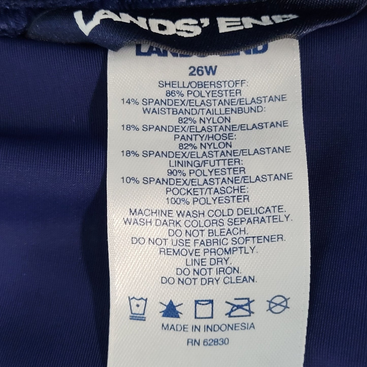 Lands End Navy High Rise Built In Panty Adjustable Stretch Swim Shorts Size 26W