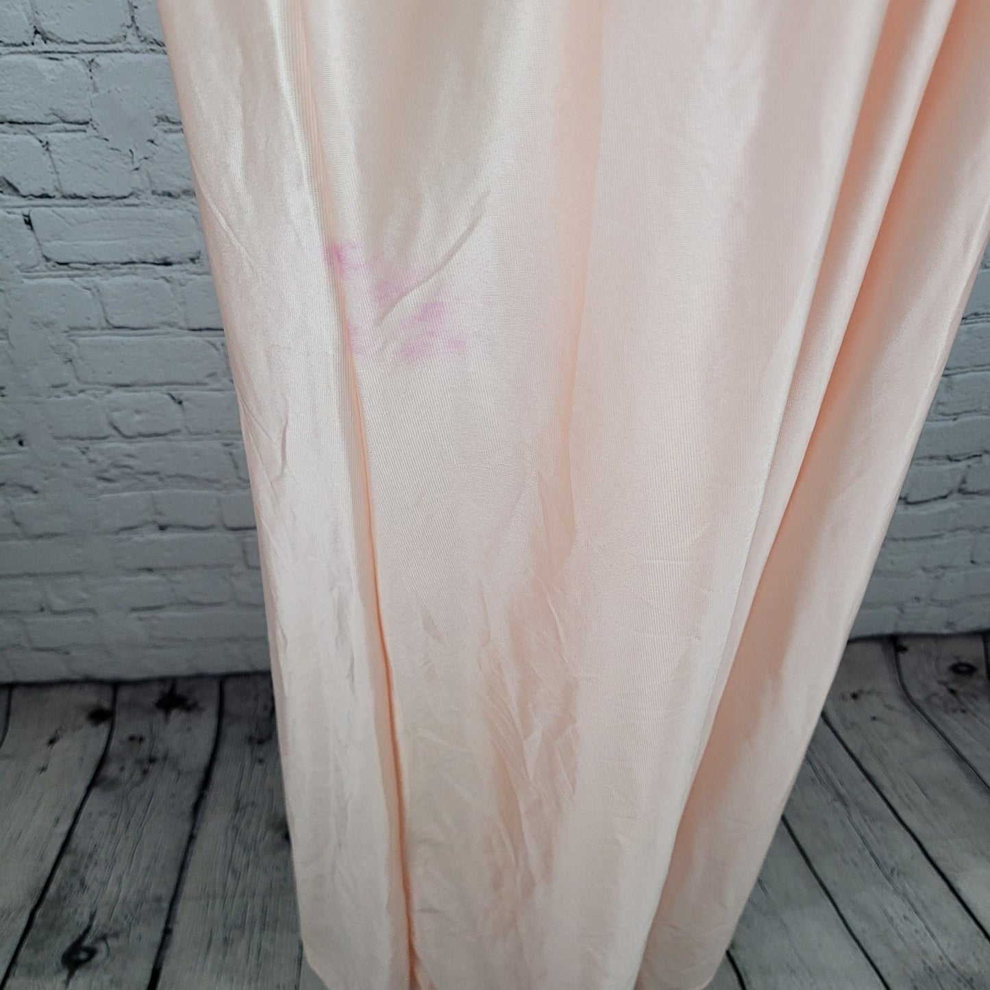 VTG Crown Nitewear Pink Satin Ruched Lace Trim Maxi Nightgown USA Made O/S