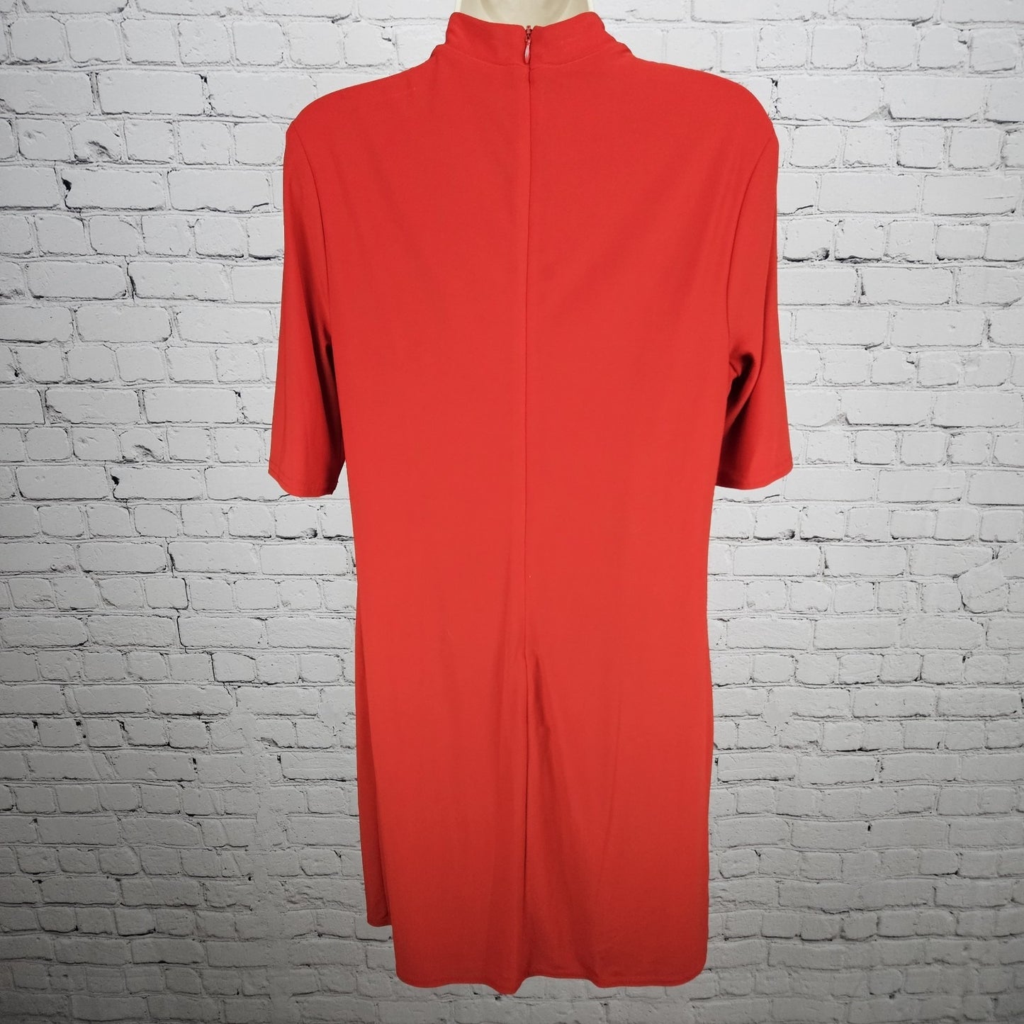 Nicole Miller Studio Red Twist Neck Short Sleeve Lined Back Zip Midi Dress 12