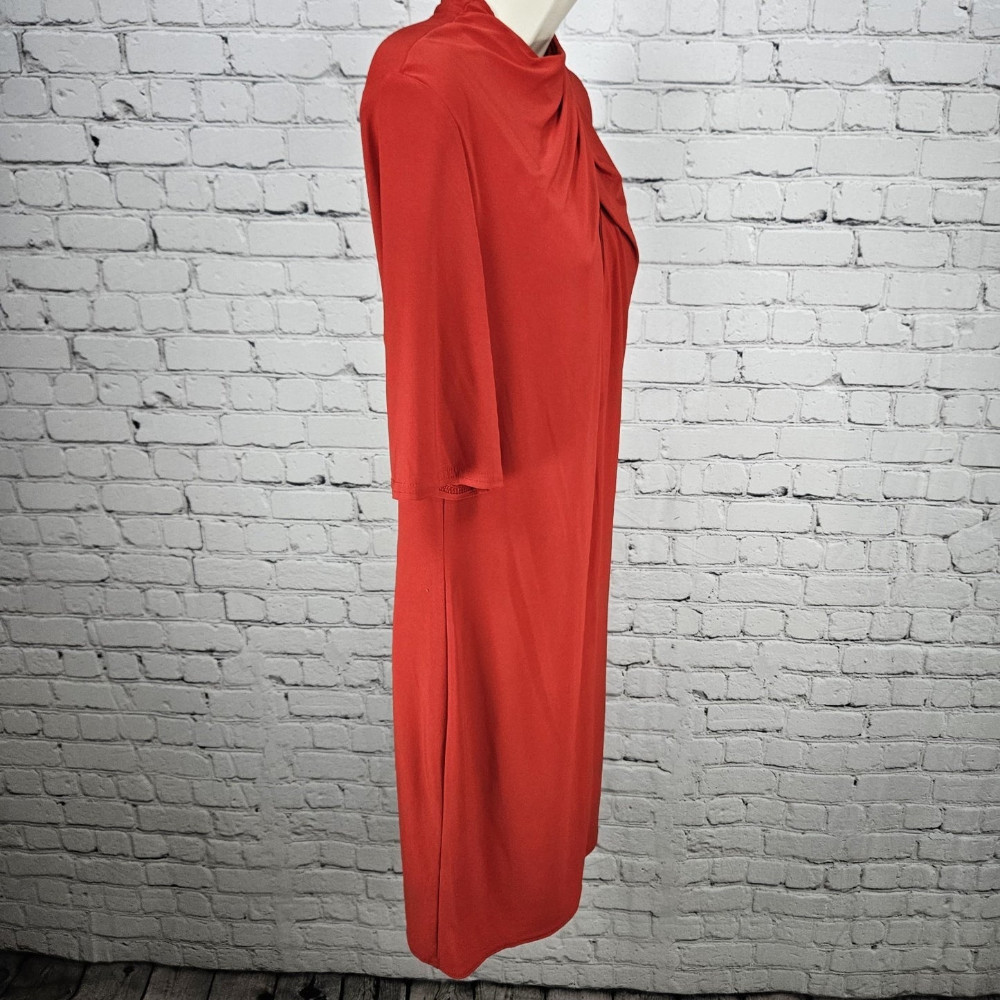 Nicole Miller Studio Red Twist Neck Short Sleeve Lined Back Zip Midi Dress 12