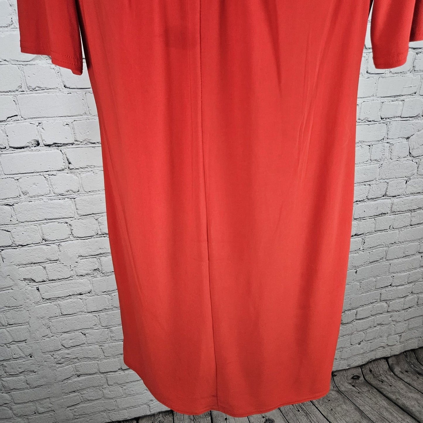 Nicole Miller Studio Red Twist Neck Short Sleeve Lined Back Zip Midi Dress 12