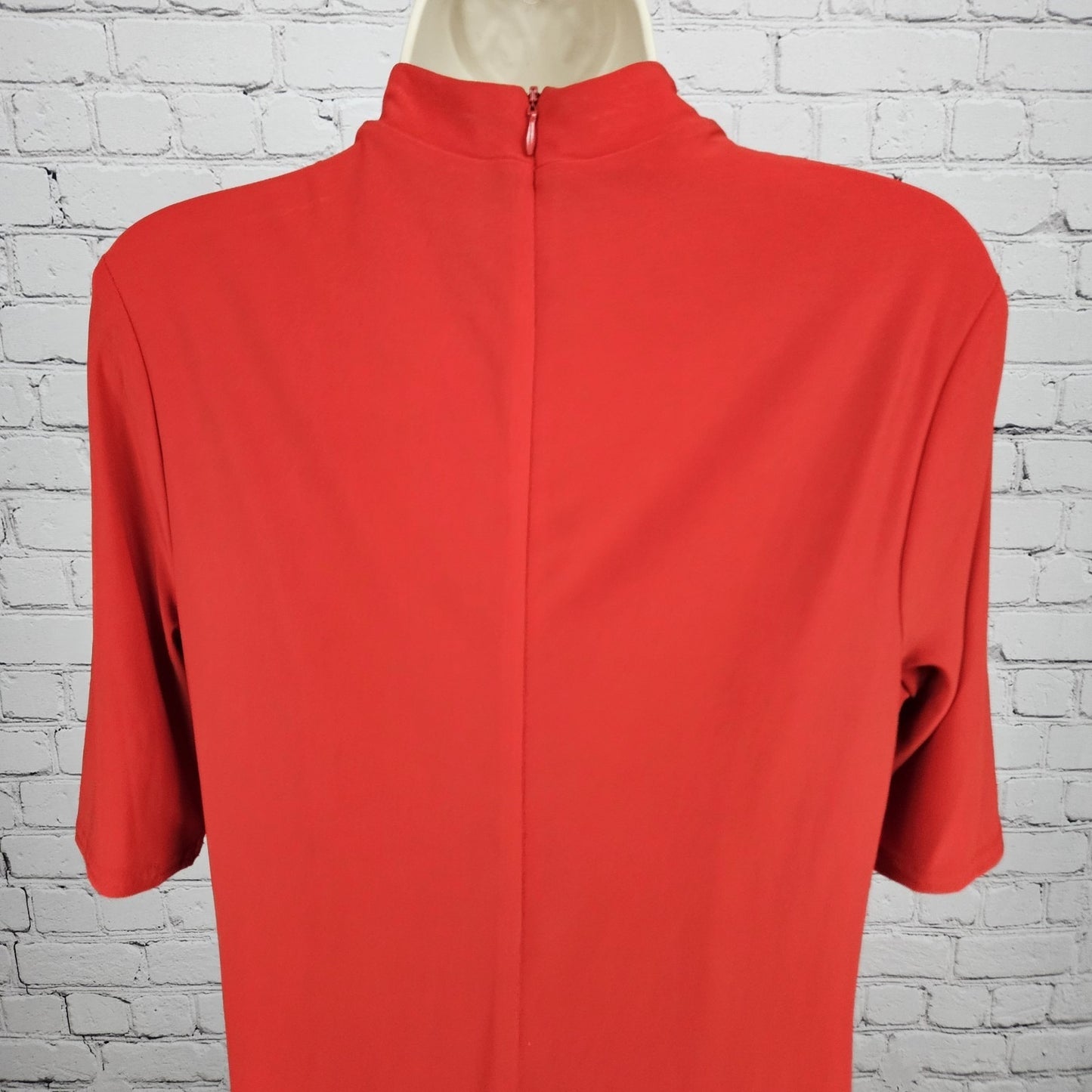 Nicole Miller Studio Red Twist Neck Short Sleeve Lined Back Zip Midi Dress 12