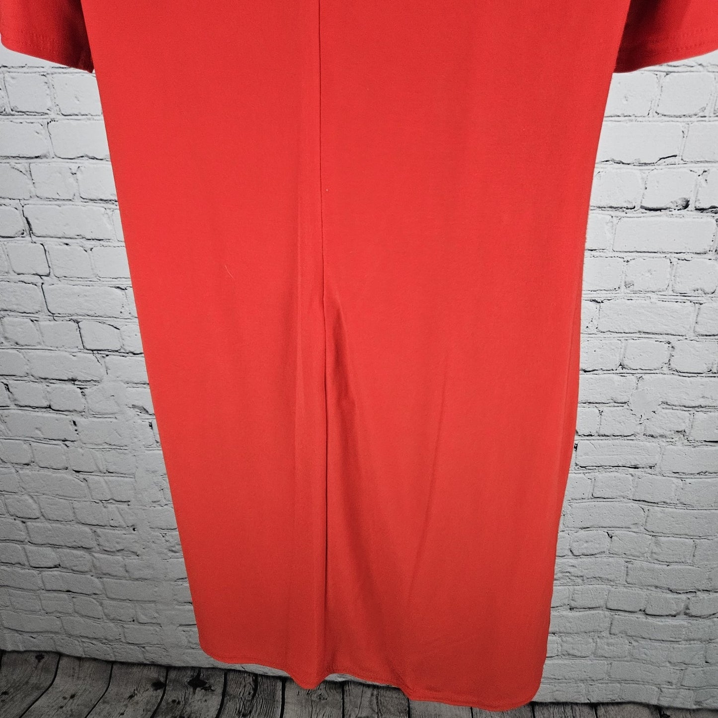 Nicole Miller Studio Red Twist Neck Short Sleeve Lined Back Zip Midi Dress 12