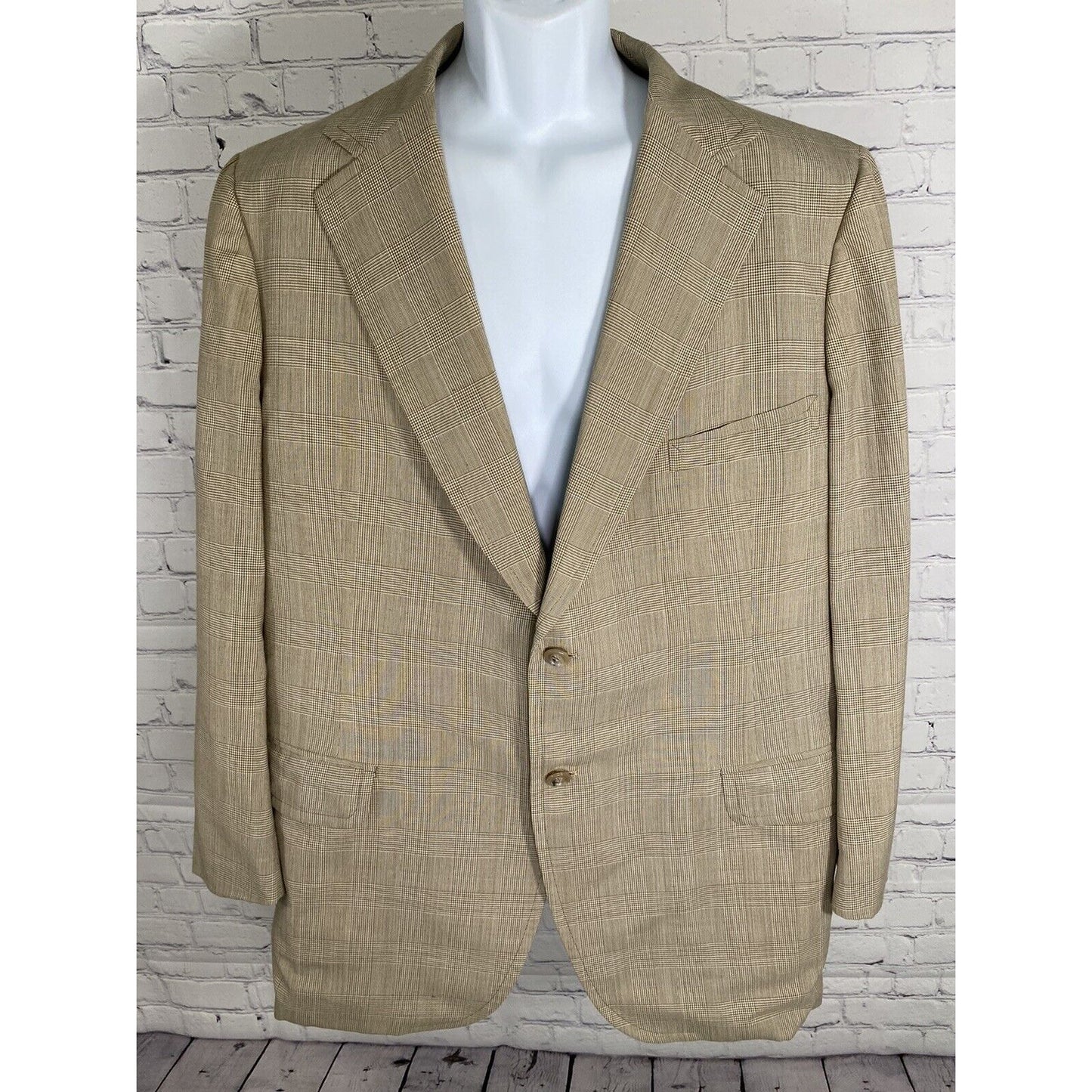 Elia Levi Handmade Brown Beige Plaid Two Button Vintage Blazer Jacket 44 *