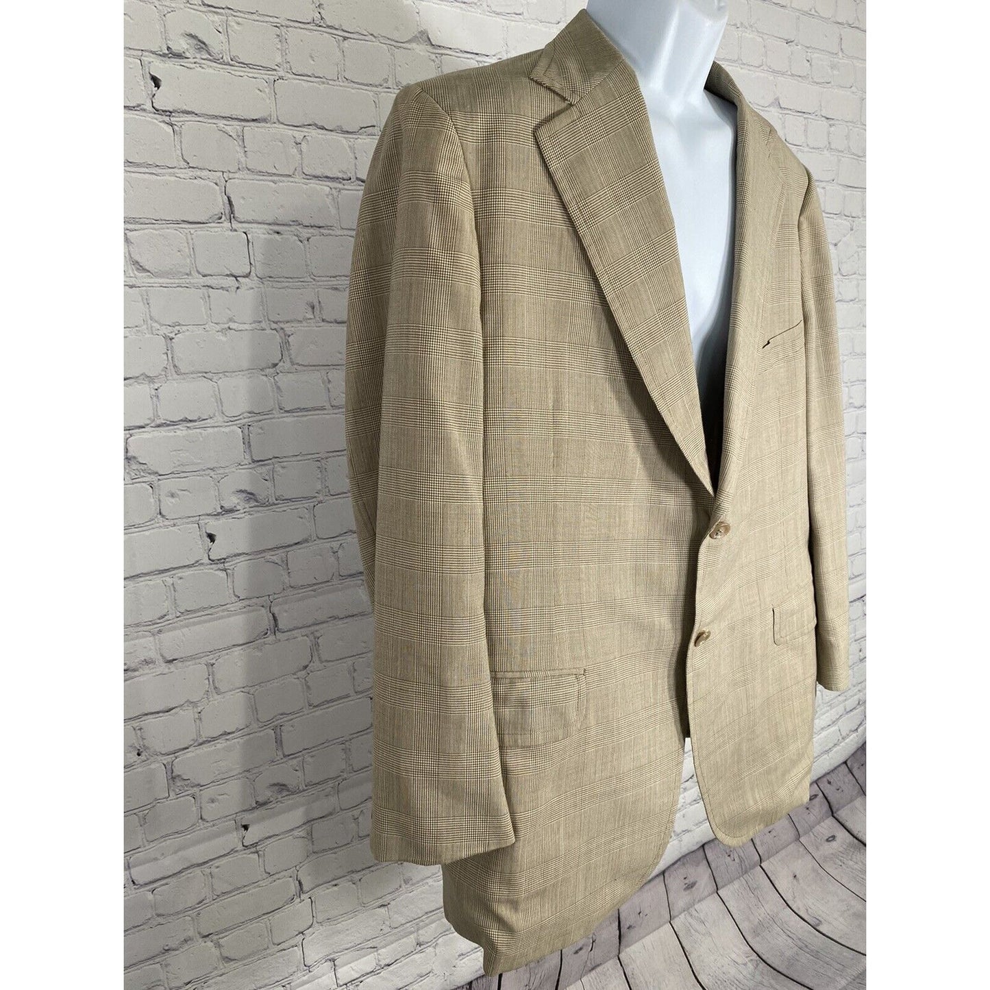 Elia Levi Handmade Brown Beige Plaid Two Button Vintage Blazer Jacket 44 *