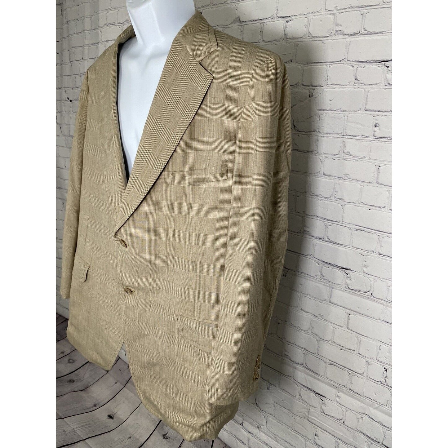 Elia Levi Handmade Brown Beige Plaid Two Button Vintage Blazer Jacket 44 *