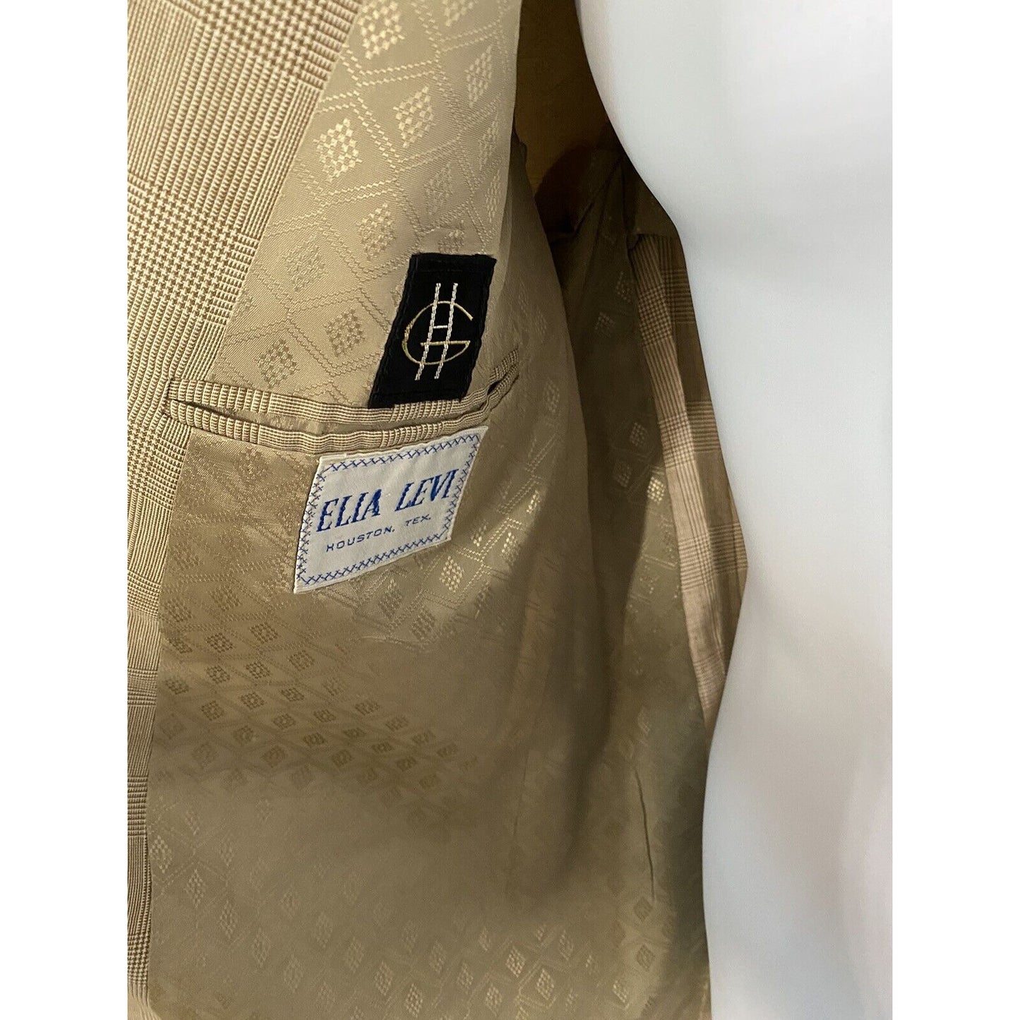 Elia Levi Handmade Brown Beige Plaid Two Button Vintage Blazer Jacket 44 *