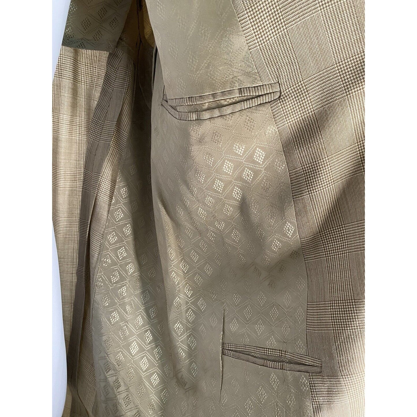 Elia Levi Handmade Brown Beige Plaid Two Button Vintage Blazer Jacket 44 *