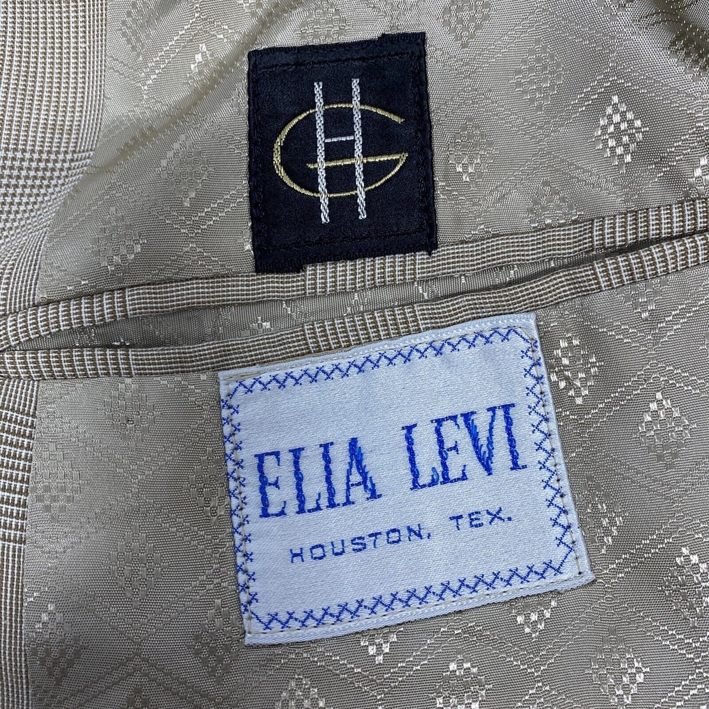 Elia Levi Handmade Brown Beige Plaid Two Button Vintage Blazer Jacket 44 *