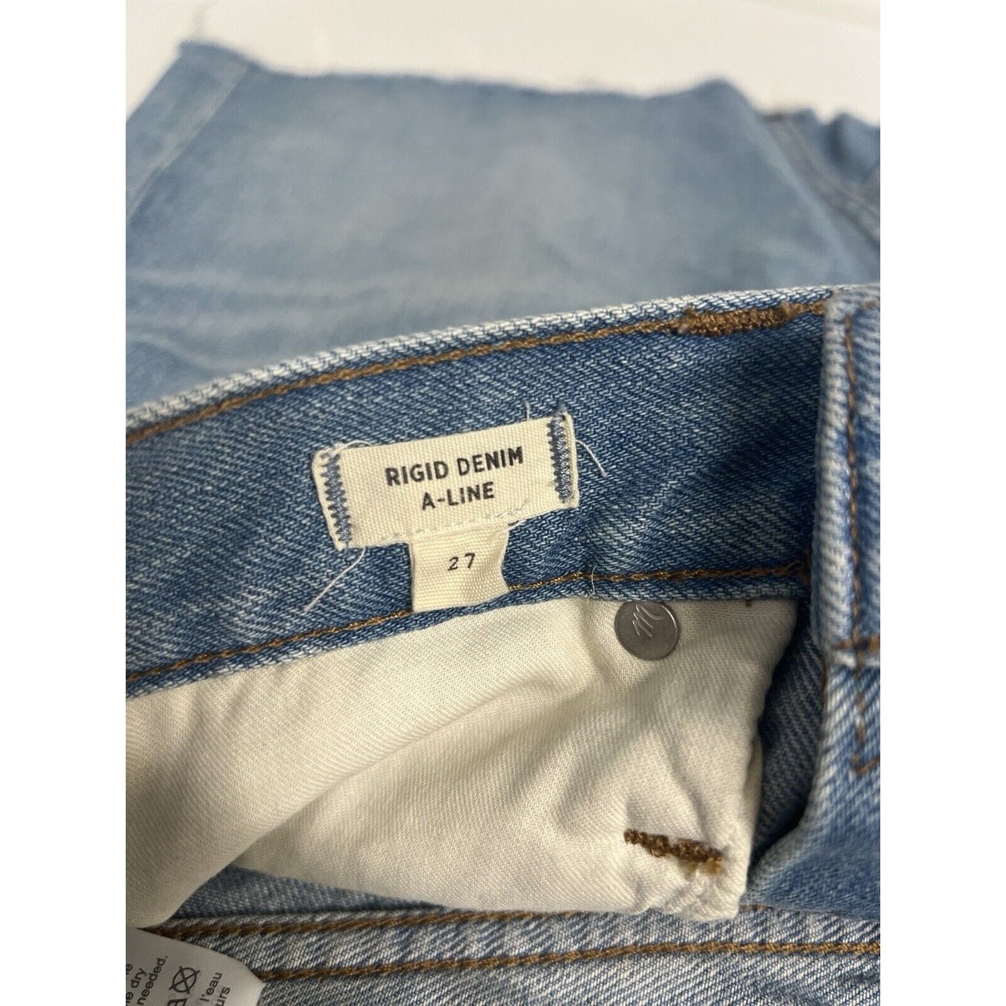 Madewell Light Wash Rigid Denim A-line Jean Skirt Raw Hem Women’s Size 27