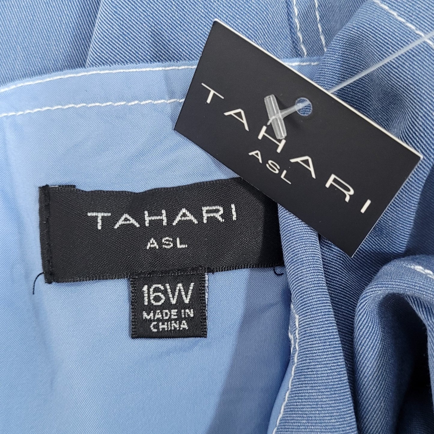 NWT Tahari ASL Blue Belted Sleeveless Square Neck Lined Midi Dress Size 16W