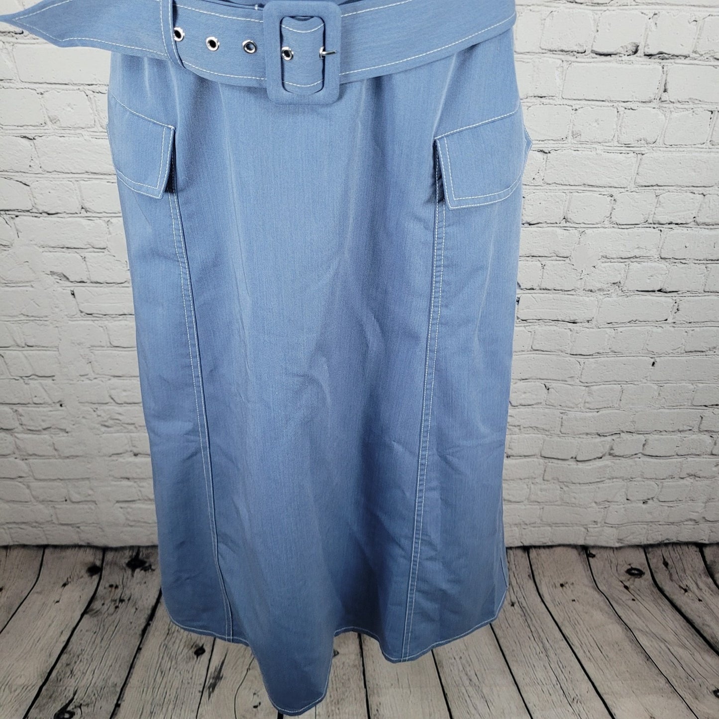NWT Tahari ASL Blue Belted Sleeveless Square Neck Lined Midi Dress Size 16W